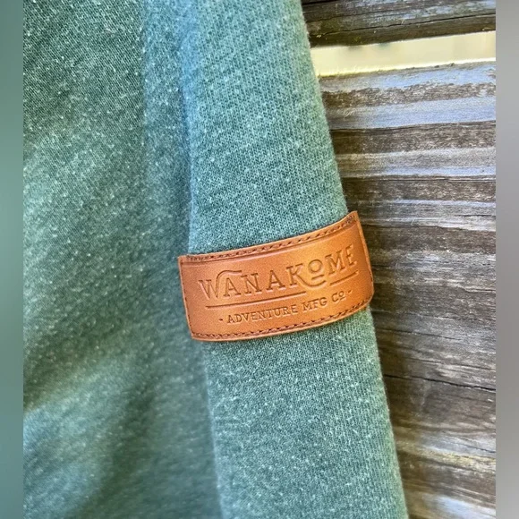 Wanakome Teal Pullover Sweatshirt Cowl Neck Brown Accents Rope Drawstring Pocket - Picture 8 of 8